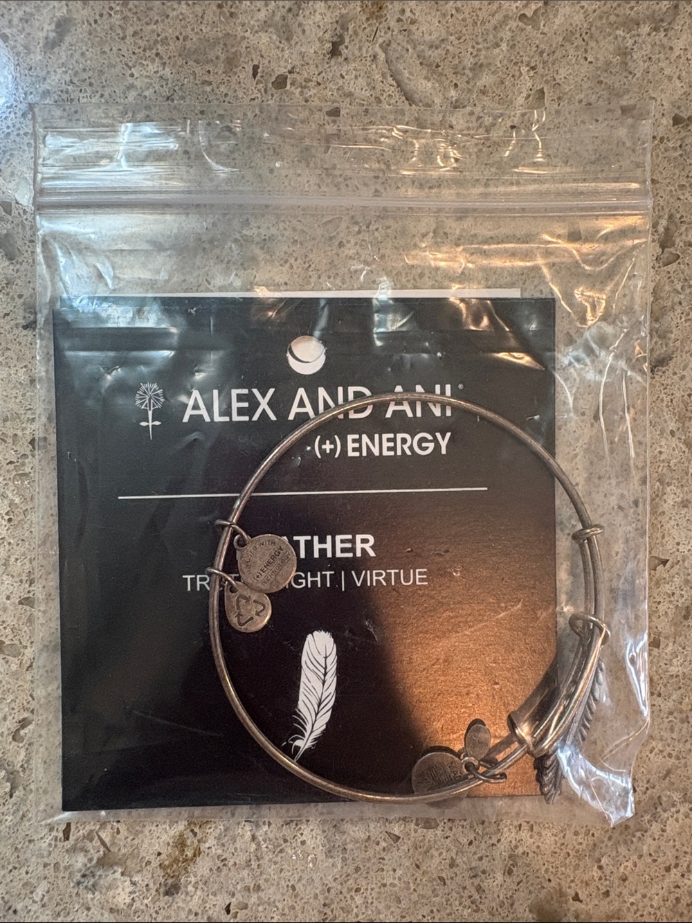 Alex and Ani Silver Tone Feather Charm Bangle Bracelet